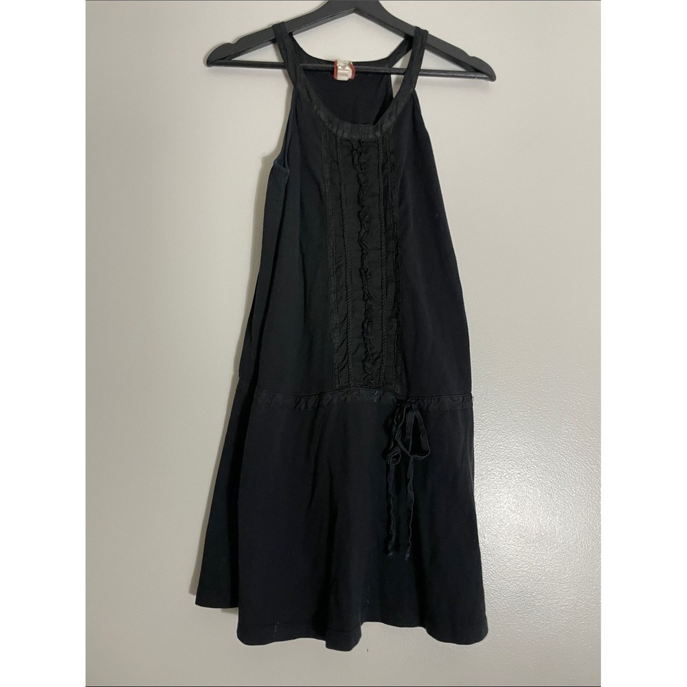 Burning Torch Black Ruffle Lace Trim Drop Waist Halter Dress Small